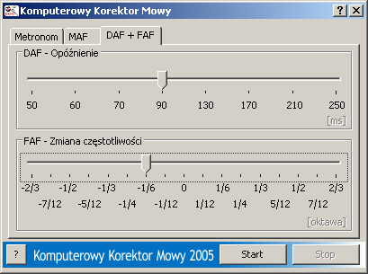 Widok okna aplikacji dla algorytmów DAF i FAF