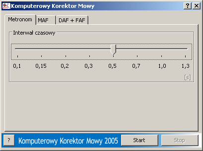 Widok okna aplikacji dla metody z metronomem