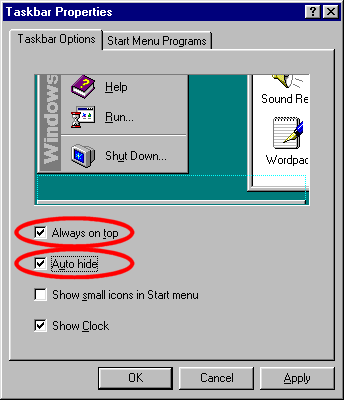 Changing taskbar properties